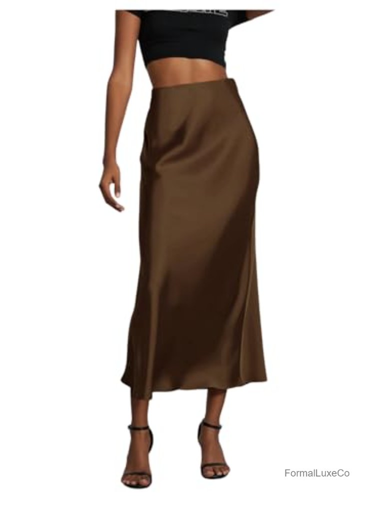 Women's Satin Fishtail Midi Skirt High Waisted Flared Casual Work Office